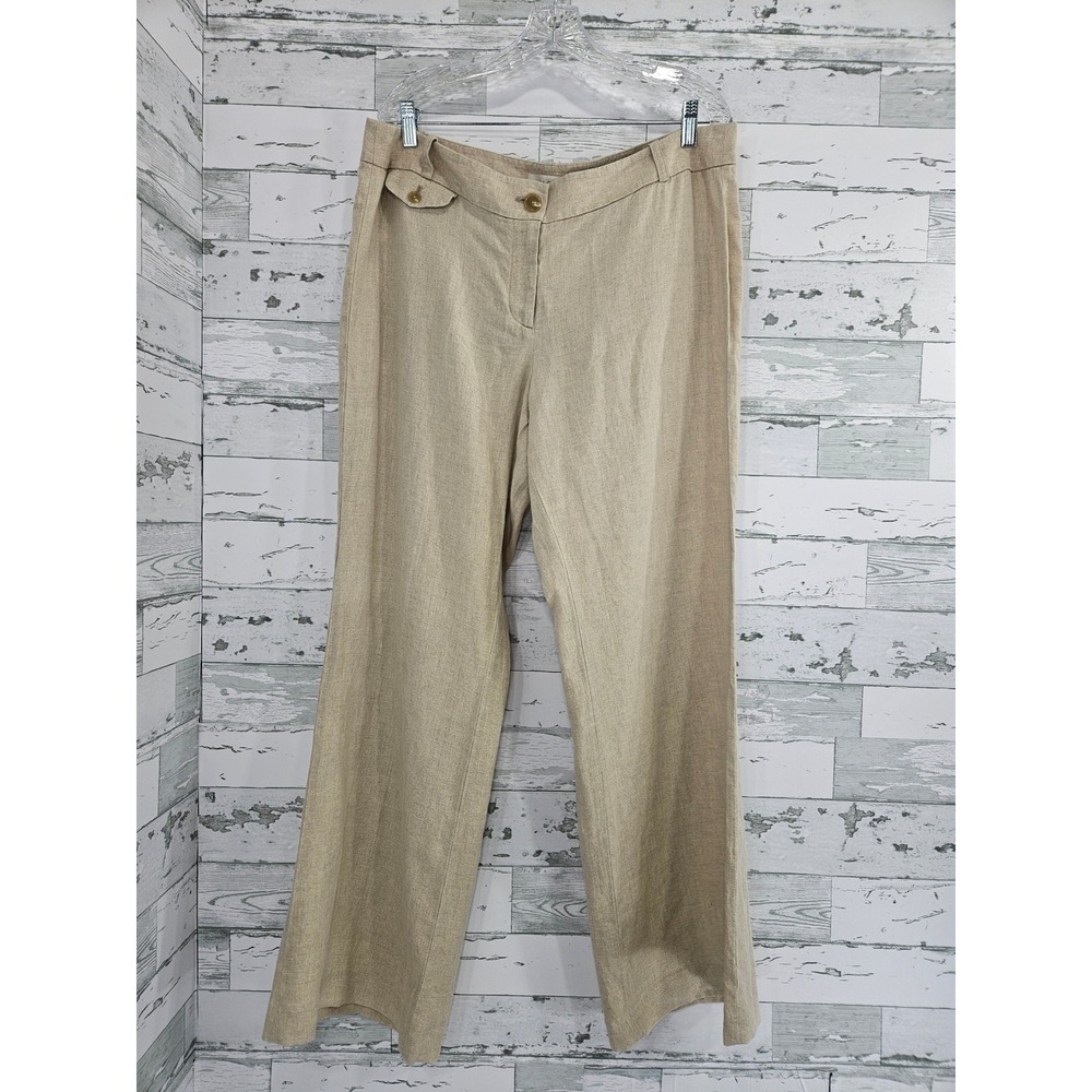 Ann Taylor LOFT Marisa Linen Pants 14 Beige Wide Leg Trousers Office Business